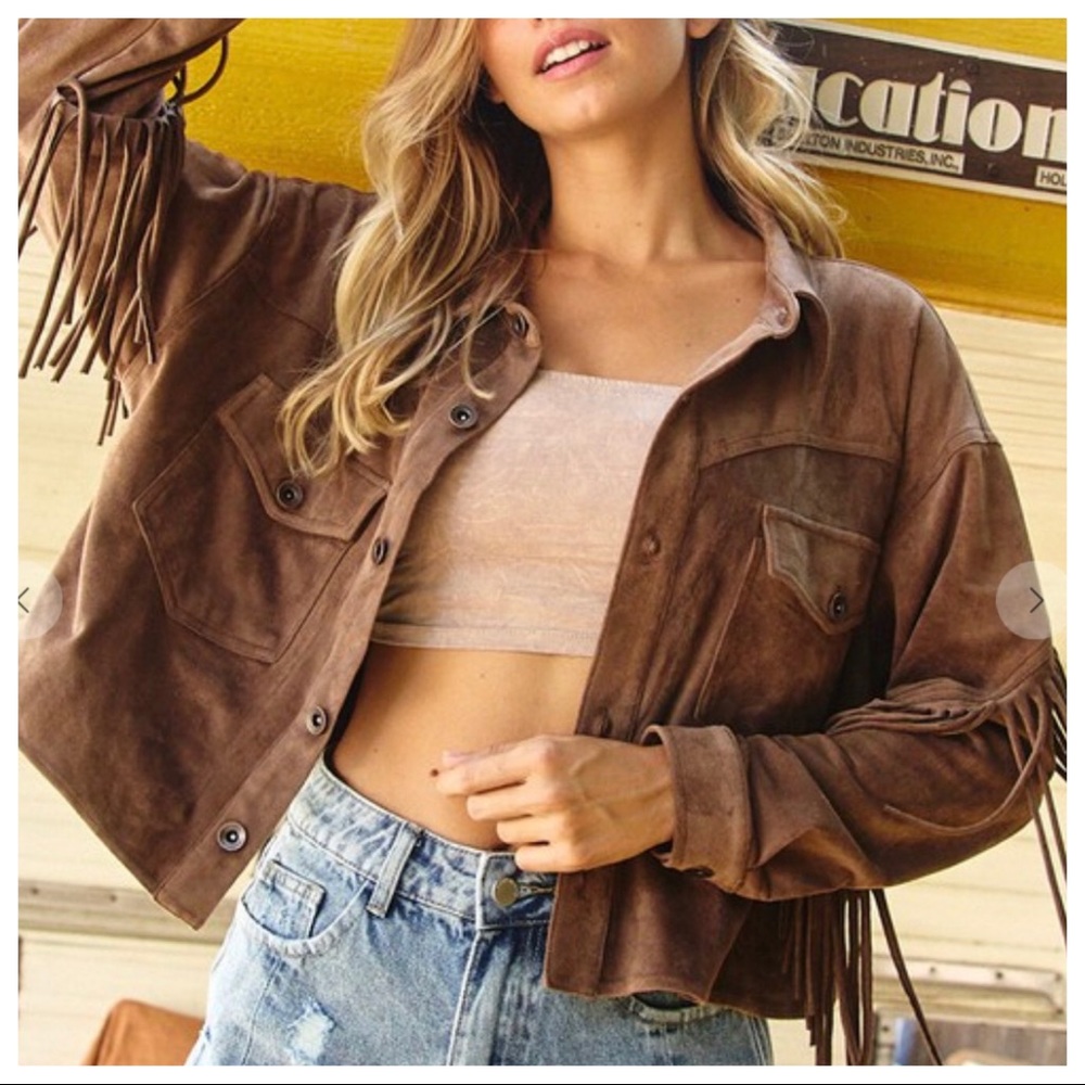 #44 Caroline Hippie Boho Chic Fringe Faux Suede Jacket - Picture 5 of 7